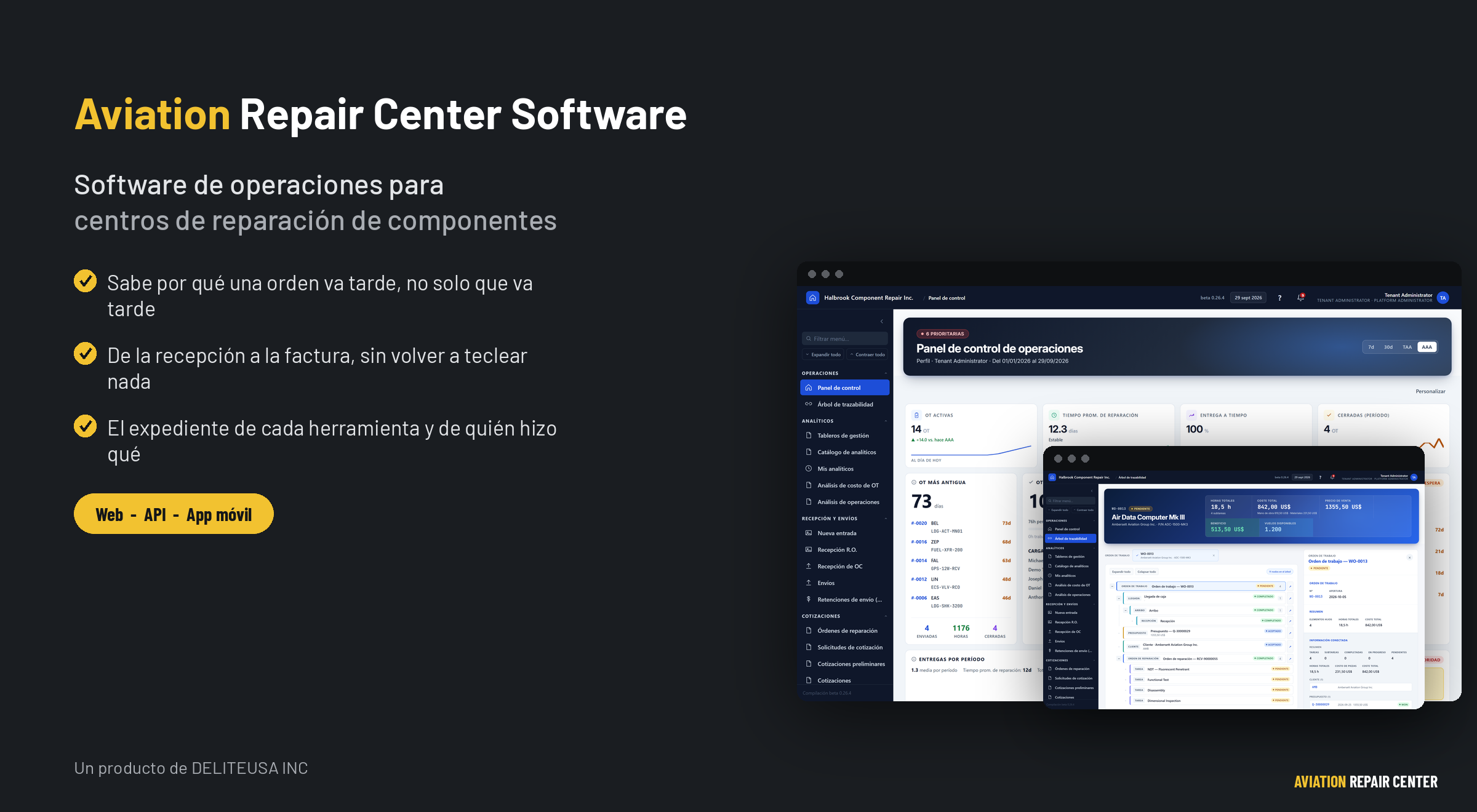 Aviation Repair Center Software — Software de operaciones para centros de reparación de componentes